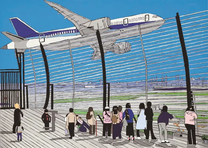 早田龍輝「展望デッキの空を飛ぶ」65×91cm